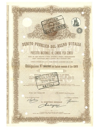 1916 obbligazione lire 100 - obbligazione,