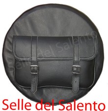 COPRIRUOTA VESPA LAMBRETTA px 50 125 150 IN VERA PELLE NERO TASCA PORTA ATTREZZI