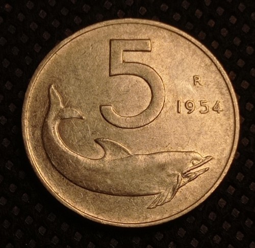 Moneta lire delfino del 1954 - lire,
