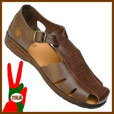 SANDALI UOMO  PELLE   39 40 41 42 43 44 45 46  SCARPE cuoio marrone ITALIA VV