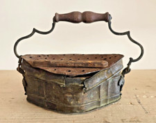 Antico Scaldino Porta Braciere in Ferro e Legno del XIX Secolo