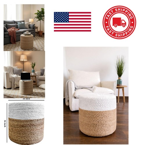 Natural fiber pouf - natural, ottoman