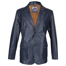 Blazer formale uomo punto frusta blu navy vera pelle di agnello pizzo giacca tuta
