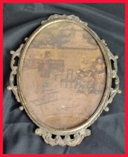 Quadro d’epoca cornice ovale stampa decorativa scena vintage da muro arredo casa