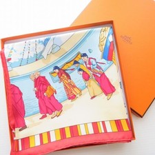 HERMES Sciarpa Carre90 PRIERES AU VENT Preghiera al Vento Giallo Rosso Seta con