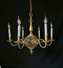 Raro lampadario vintage ottone illuminazione plafoniera 6 bracci 6 luci Ø 25"in