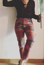 Jeans Vintage anni ‘90, Firmati Jonny Lambs, Vita Alta, Skinny, stampa Patchwork