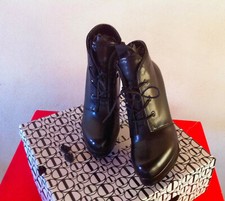 TATA TRONCHETTI STIVALETTI SCARPE ECOPELLE NERA con PLATEAU e LACCI+ZIP n38 