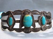 Bracciale Fred HarveyEra NAVAJO Nevada TURCHESE Argento Sterling THUNDERBIRD