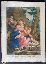 stampa antica natività sacra famiglia landini 1830 acquaforte colori originali