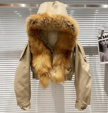 Bomber in vera pelliccia donna staccabile pelliccia di volpe collo cappotto crop parka biker 