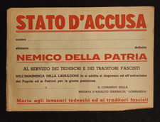 STATO D'ACCUSA BRIGATA GARIBALDI PARTIGIANI LIBERAZIONE MANIFESTO