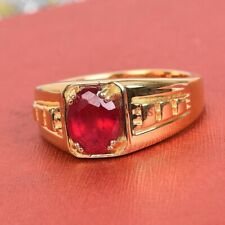 Rubino Riscaldato Gemma con oro Placcato Argento Sterling 925 Anello per uomo #