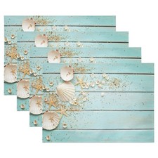 Set 4 Tovagliette, Estive Spiaggia Conchiglia Antiscivolo Resistente al Calore Lino Fabri...