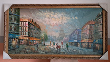 Quadro PARIGI Dipinto A MANO OLIO SU TELA CORNICE ORO 68X128 cm NR PAR 4