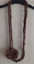 COLLANA IN LANA MARRONE E LUREX CON CRISTALLI  ORO FATTA A MANO UNCINETTO  CM 48