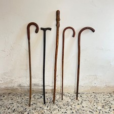 Lotto di 5 pezzi bastone antico da passeggio canna in legno