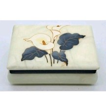 SCATOLA/BOX IN ALABASTRO/MARMO-FIORI CALLE/CALLA-MADE ITALY-ANNI 70'-VINTAGE