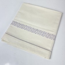 Antico Asciugamani bianco Anni 60 70 in misto Lino Ricamato Lilla Vintage Retro