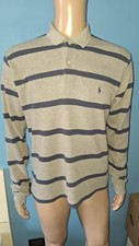 POLO RALPH LAUREN UOMO MANICA LUNGA COLOR GRIGIA A RIGHE BLU TAGLIA M 100%COTONE