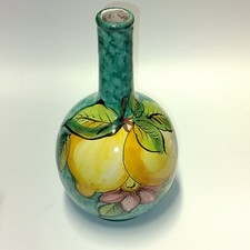 Bottiglia limoncello dipinta a mano 8,5" - vaso vuoto acqua teal blu giallo limoni
