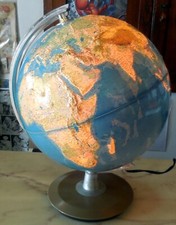 VINTAGE LARGE MAPPAMONDO EARTH WORLD MAP IN RILIEVO LUMINOSO LAMPADA 1980s