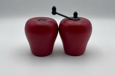 Cooks Club Wooden Apple Salt Shaker Pepper Mill Vintage Stainless Steel Wood
