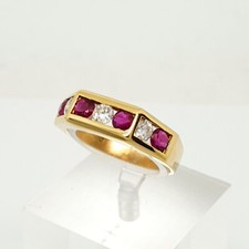 Anello in oro giallo 18 Kt 750 diamanti 0,45 ct rubini -163/VE-