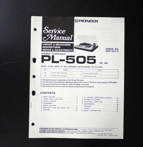 Originale pioneer 505 - pioneer, pl-505