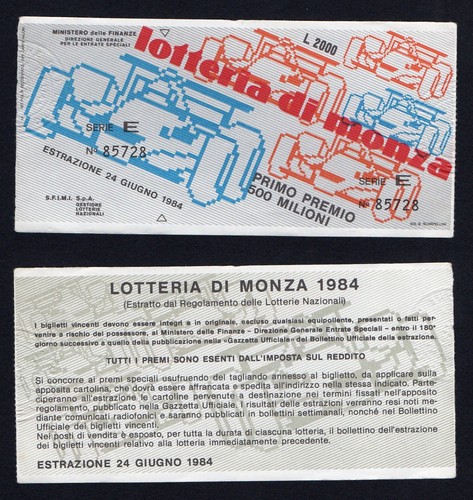 Biglietto lotteria monza - biglietto,