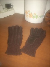 guanti corti in lana  pelle vintage da donna color testa di moro