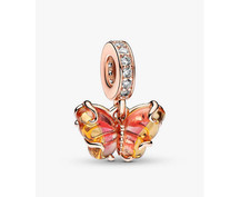 Pandora 782698c01 Pendente Farfalla Vetro di Murano Arancione e Rosa