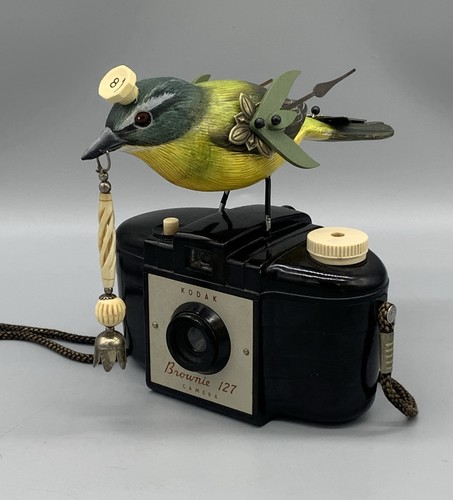 Scultura uccellino steampunk