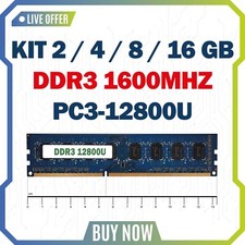 Kit Memoria RAM DDR3 2 / 4 / 8 / 16 Gb 1600MHz PC3-12800U PC fisso DESKTOP