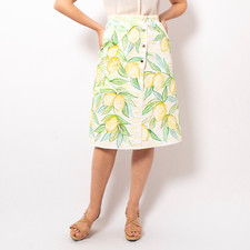 Gonna estiva Positano in lino con bottoni bianco lino stampa limone S