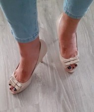 Scarpe Donna Beige Tacco Alto Marca Canape' N 39 Vera Pelle