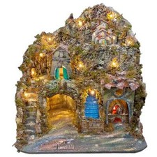 Presepe Napoletano artigianale con luci cascata e forno 55x55x50 cm