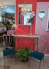 Coordinato Specchio Consolle E Sedie In Ottone E Marmo Di Design