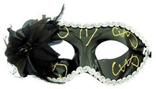 Maschera Veneziana Carnevale Glitter Piuma Fiore Tessuto Spettacolo L.30008