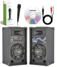 IMPIANTO KARAOKE : 2 CASSE AMPLIFICATE BLUETOOTH + MICROFONO + CAVO PC  VANBASCO