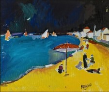 Sante MONACHESI (1910-1991) - Scorcio di costiera con bagnanti sulla spiaggia