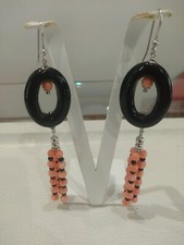 Orecchini pendenti onice corallo rosa in argento 925