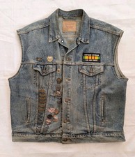 gilet denim Levi's vintage anni 90 spille Sturgis e toppe Harley Davidson XL
