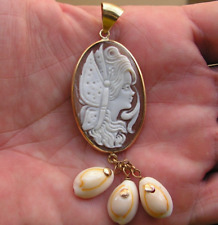 Ciondolo cammeo conchiglia antica conchiglia intagliata vintage sterling 925 made in Italy