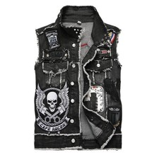 Black Denim Biker Vest - Cafe