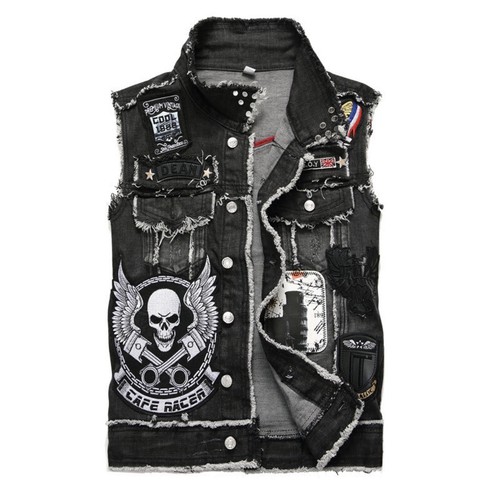 Black denim biker - vest, cafe