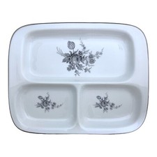 Vintage Set of 2 J Kronester Bavaria Gray Rose White Ceramic Divided Tray Plates