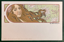 Art Nouveau - E. Docker - Modern Serie 29 - Donnina liberty con sfondo floreale