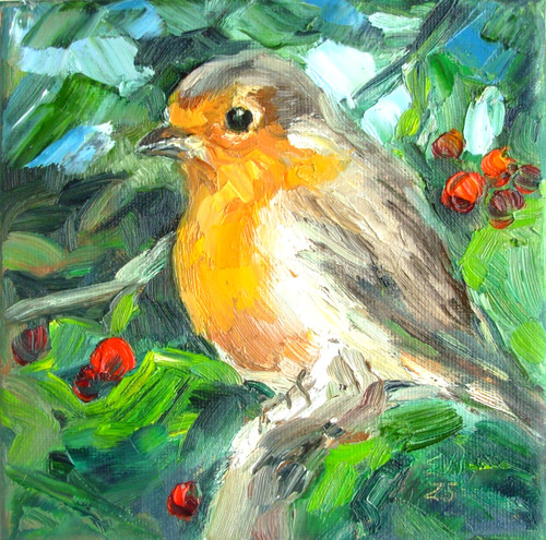 Robin bird dipinto olio - robin,