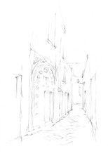 MANDURIA, vicolo stretto, disegno a matita, puglia salento vino primitivo